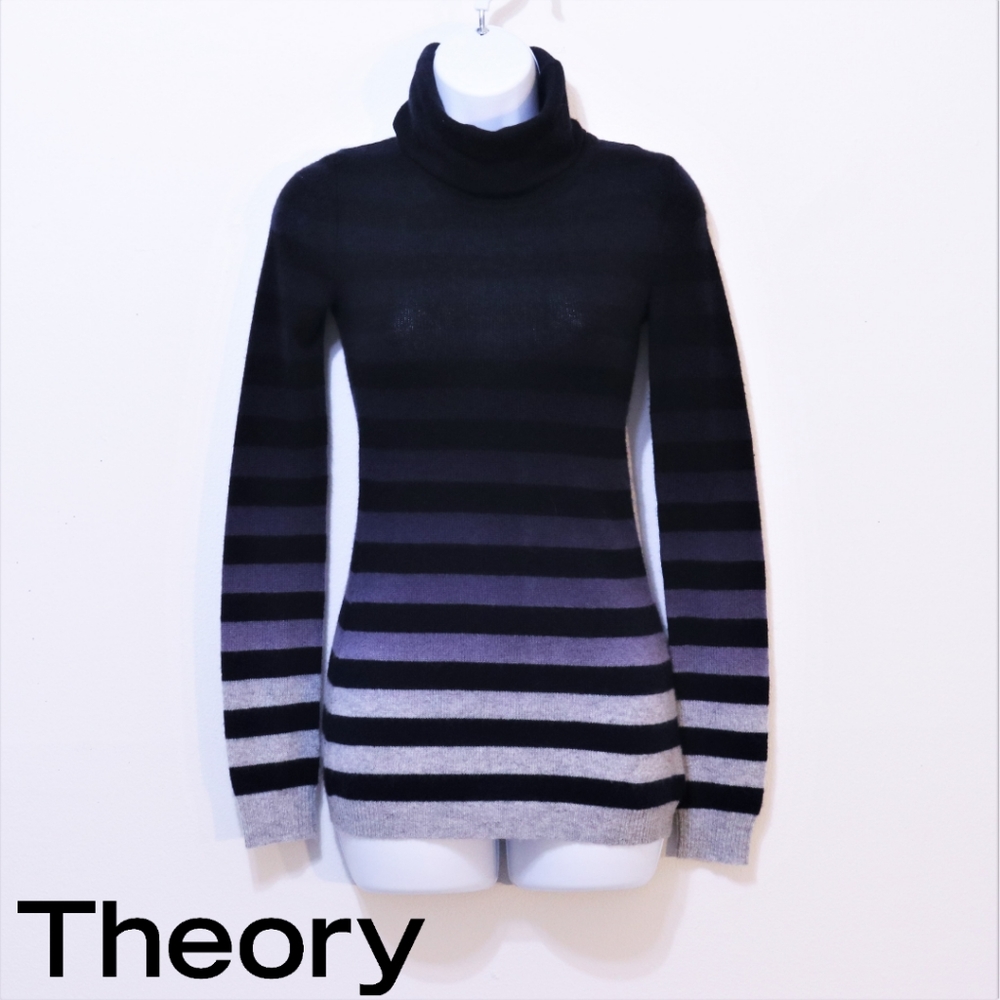 💯Cashmere Theory Ombre Turtleneck Stripe Sweater